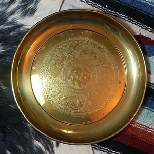 12" VTG Boho Brass tray elephant bird deer crane